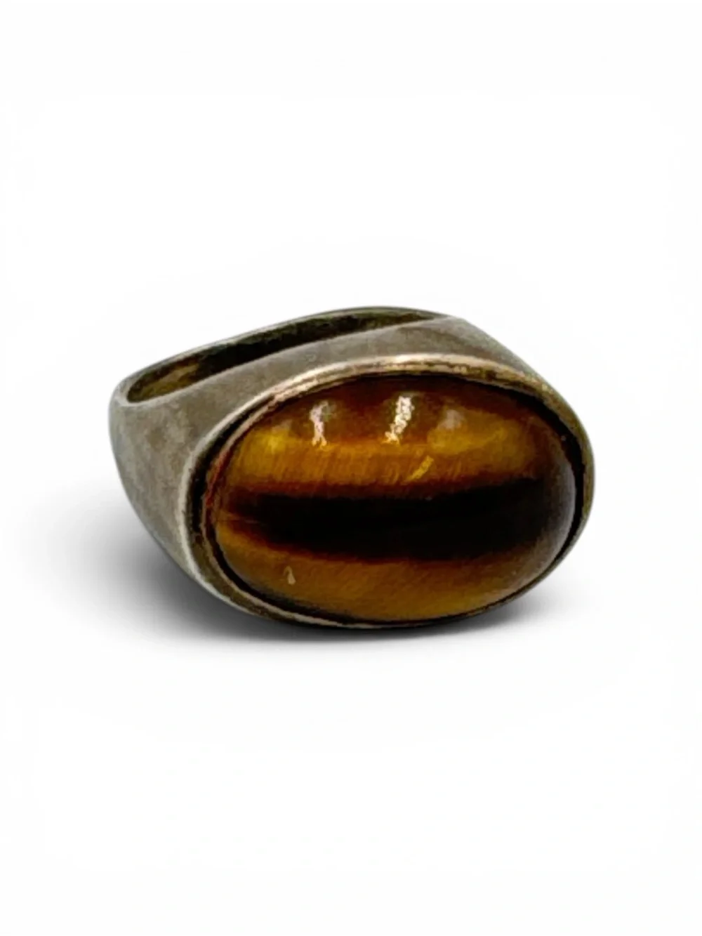 Vintage Taxco Mexico Sterling Silver Tiger Eye Ring Eagle 3 Modernist Size 9